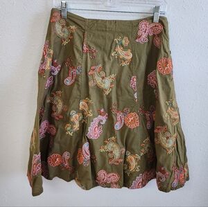 Johnny Was Olive A-Line Skirt with Multicolor Paisley Embroidery Size 4